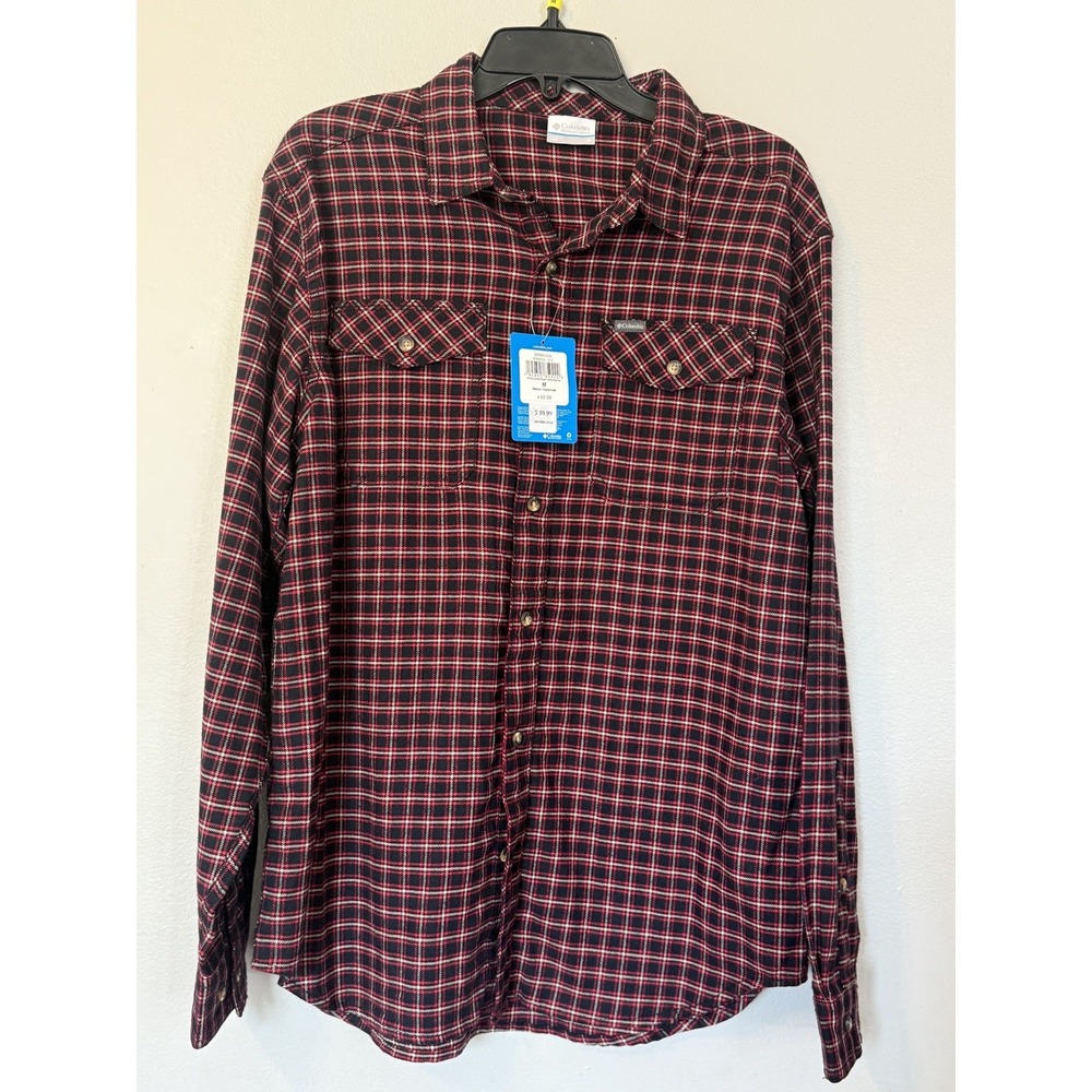 Columbia Flannel Shirt Long Sleeve Button-Up Red/Black Plaid Mens Medium